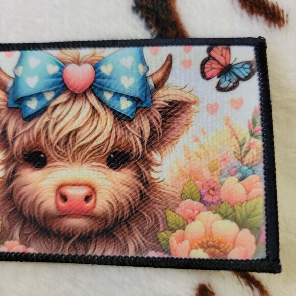 Baby Highland Cow Sublimation DYI Fabric Hat Patch Glue Iron On Sew Hat Patch - Picture 3 of 6